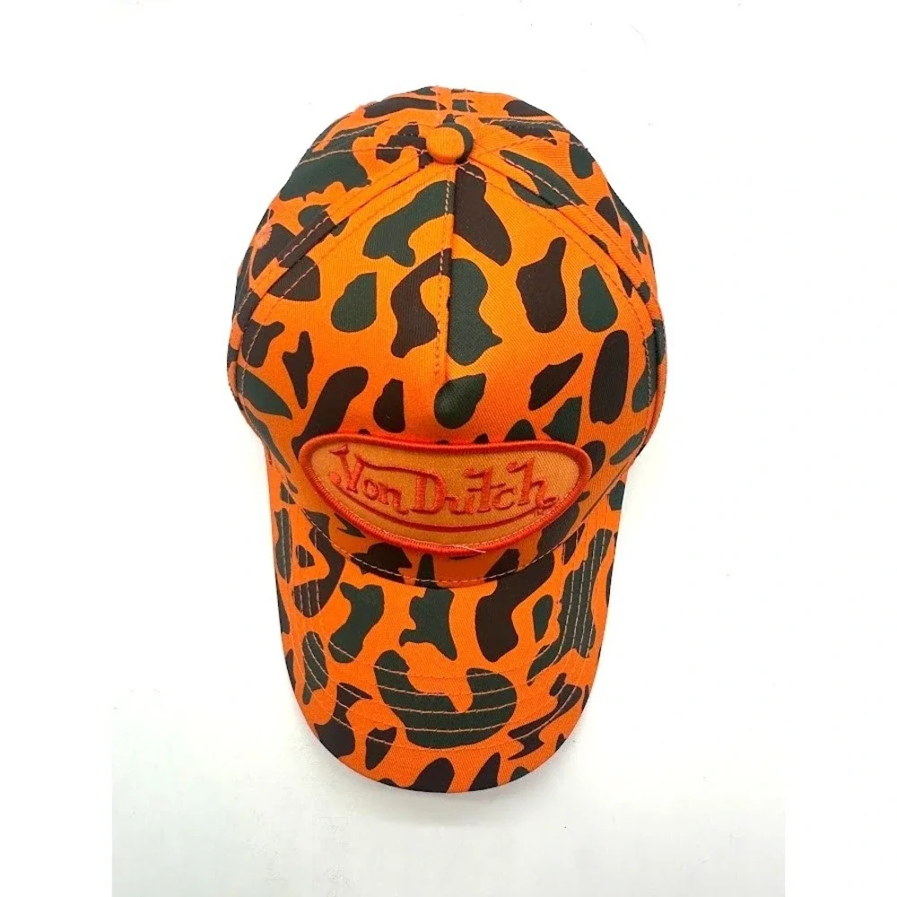 Von Dutch Logo Trucker Hat Orange Camo Mesh SnapBack Adjustable Unisex